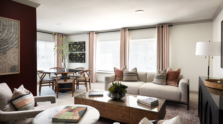 Open living room with bright windows 