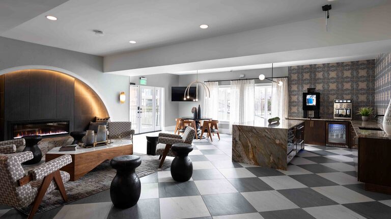 Resident lounge with coffee bar and wine station