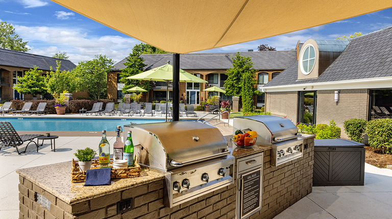 Poolside grills and chef's kitchen