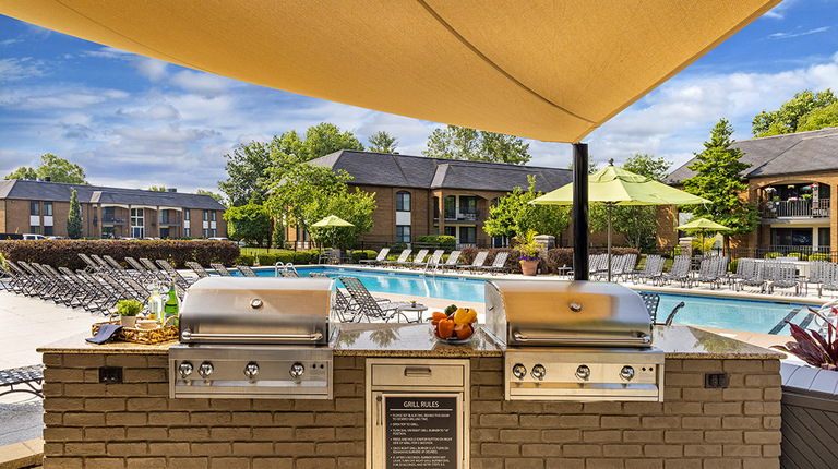 Poolside grills and chef's kitchen