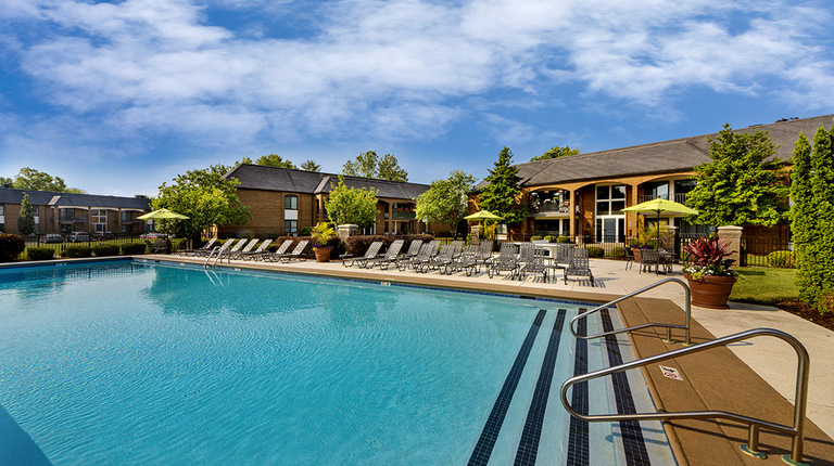 Sparkling pool and expansive sundeck