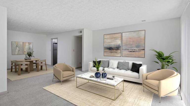 Spacious living room and dining area