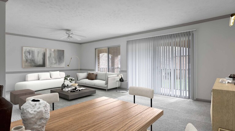 Spacious living room and dining area