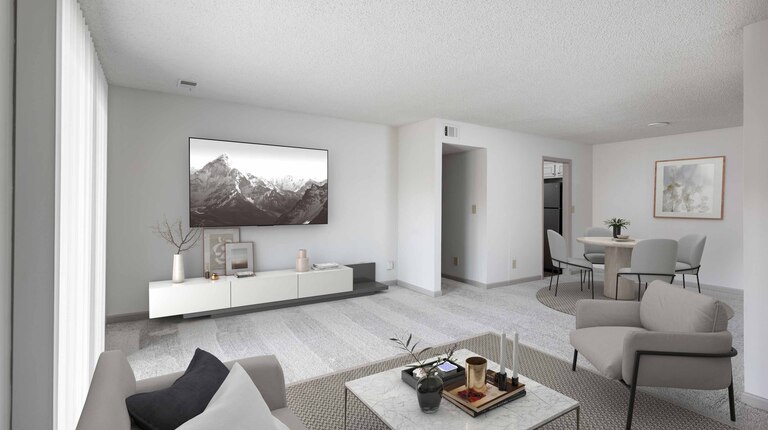 Spacious living room and dining area